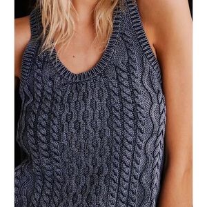 NWT Free People High Tide Cable Knit Sweater Tank Top Black Pearl